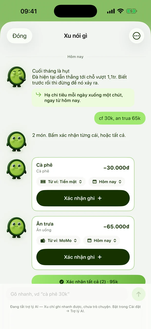 Màn trợ lý AI của Xu trả lời câu hỏi bằng tiếng Việt kèm thẻ duyệt sửa sổ